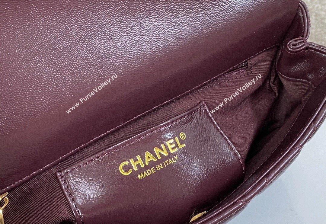 Chanel Shiny Lambskin Flap bag with Thick Chain Dark Burgundy 2024 AS6300 (SM-240829073)