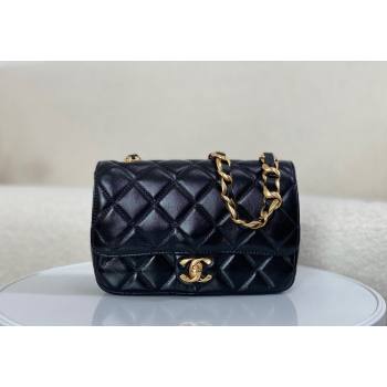 Chanel Shiny Lambskin Small Flap bag with Thick Chain Black 2024 AS5027 (SM-240829074)