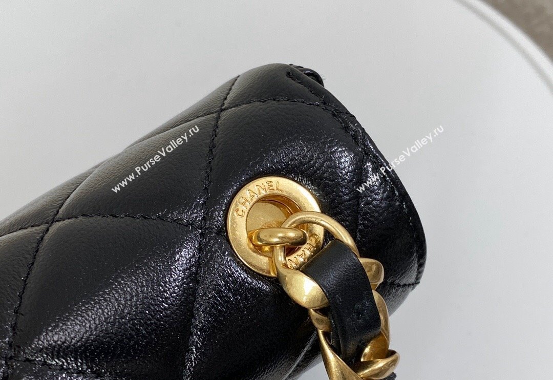 Chanel Shiny Lambskin Small Flap bag with Thick Chain Black 2024 AS5027 (SM-240829074)