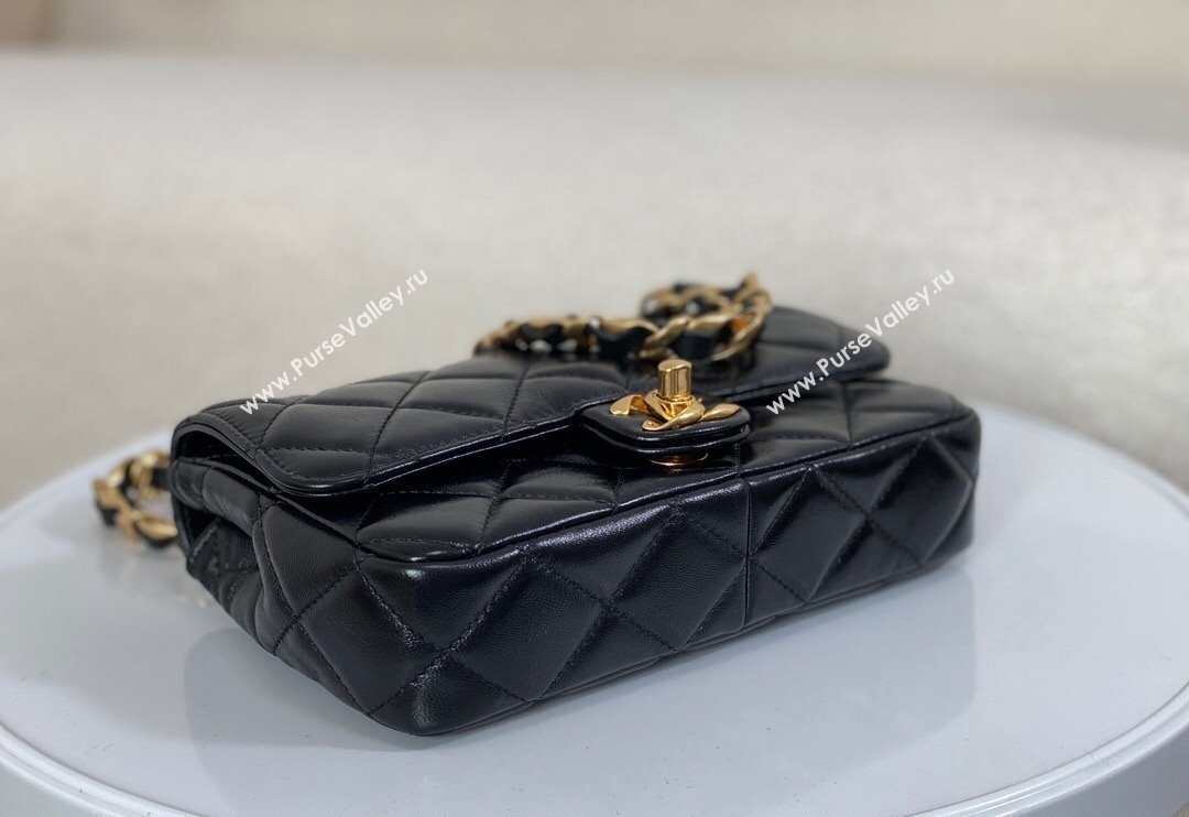 Chanel Shiny Lambskin Small Flap bag with Thick Chain Black 2024 AS5027 (SM-240829074)