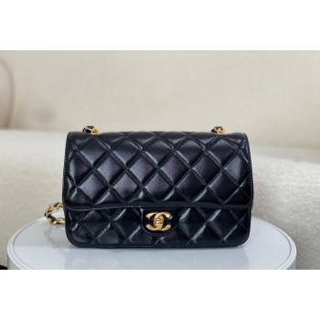 Chanel Shiny Lambskin Flap bag with Thick Chain Black 2024 AS6300 (SM-240829075)