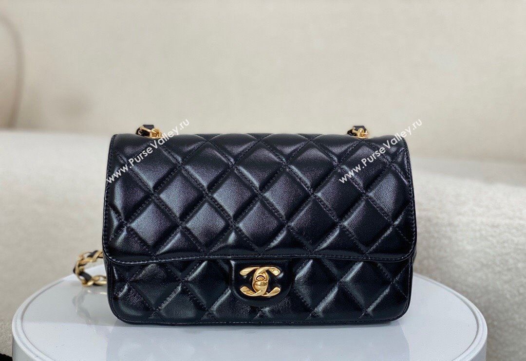 Chanel Shiny Lambskin Flap bag with Thick Chain Black 2024 AS6300 (SM-240829075)