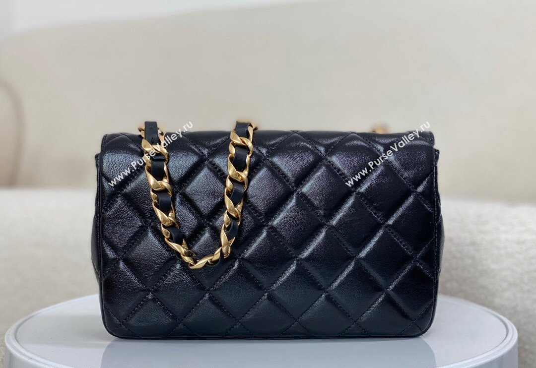 Chanel Shiny Lambskin Flap bag with Thick Chain Black 2024 AS6300 (SM-240829075)