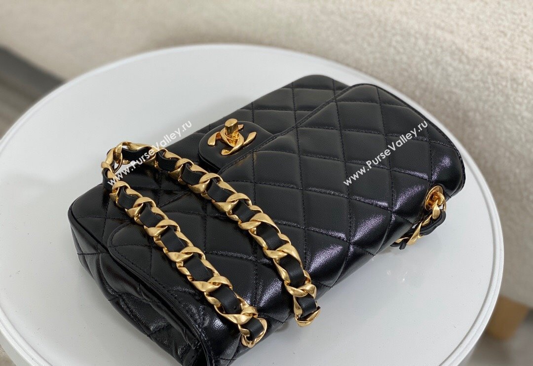 Chanel Shiny Lambskin Flap bag with Thick Chain Black 2024 AS6300 (SM-240829075)