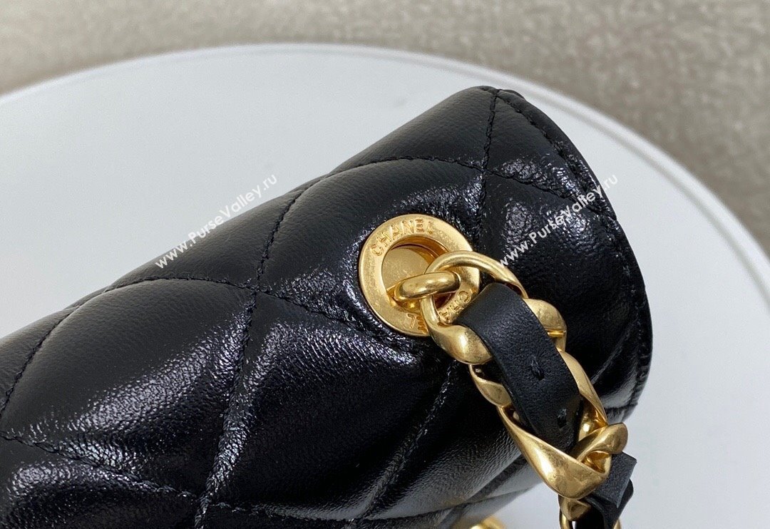 Chanel Shiny Lambskin Flap bag with Thick Chain Black 2024 AS6300 (SM-240829075)