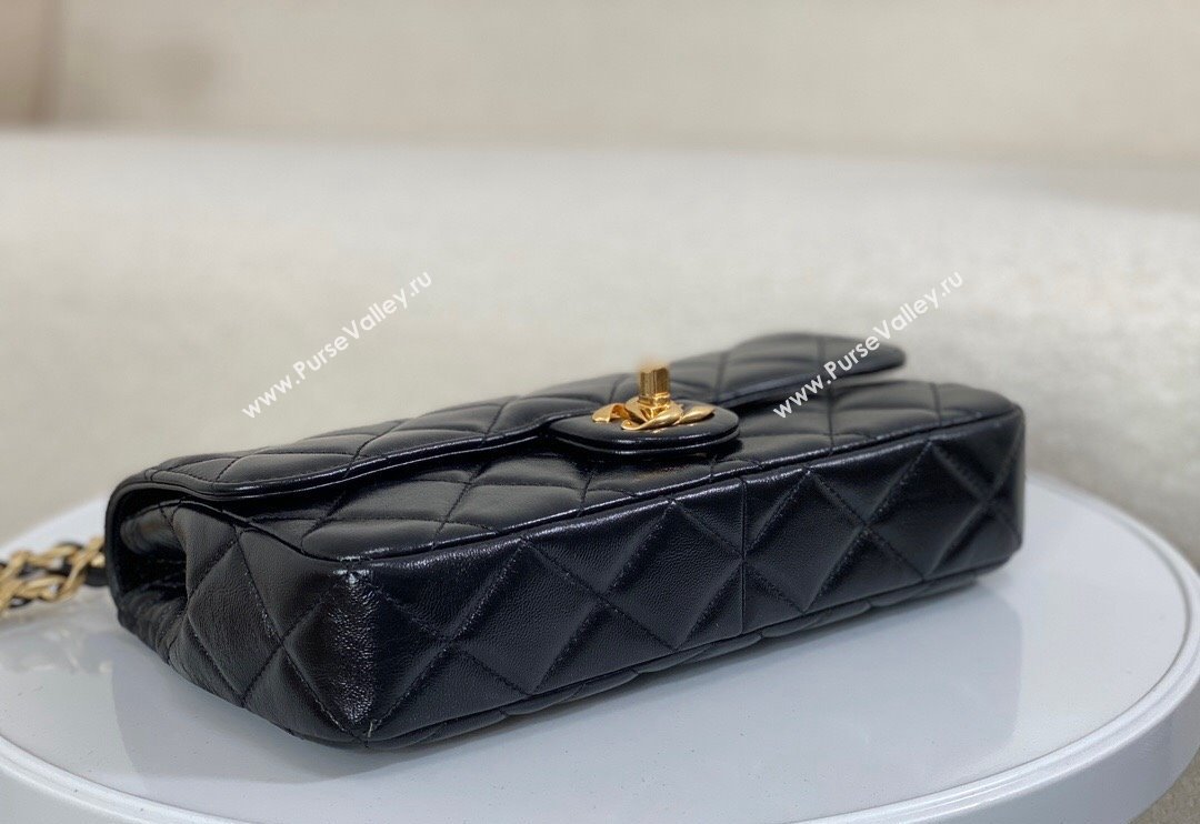 Chanel Shiny Lambskin Flap bag with Thick Chain Black 2024 AS6300 (SM-240829075)