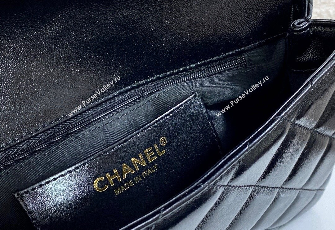 Chanel Shiny Lambskin Flap bag with Thick Chain Black 2024 AS6300 (SM-240829075)