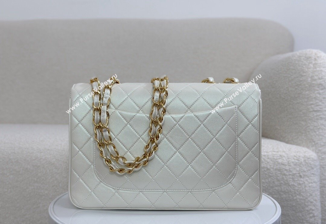 Chanel Vintage Grained Calfskin Flap bag Pearly White 2024 A088 (SM-240829078)