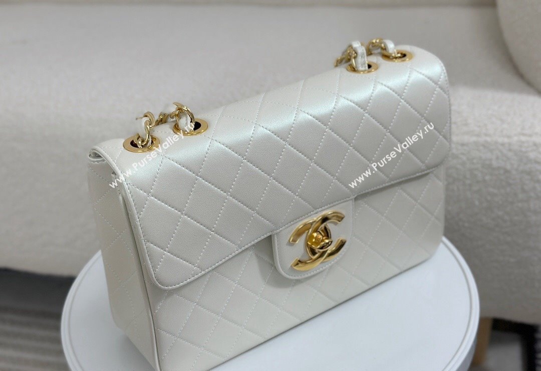 Chanel Vintage Grained Calfskin Flap bag Pearly White 2024 A088 (SM-240829078)