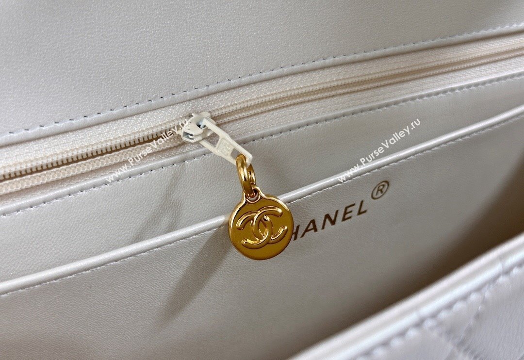 Chanel Vintage Grained Calfskin Flap bag Pearly White 2024 A088 (SM-240829078)