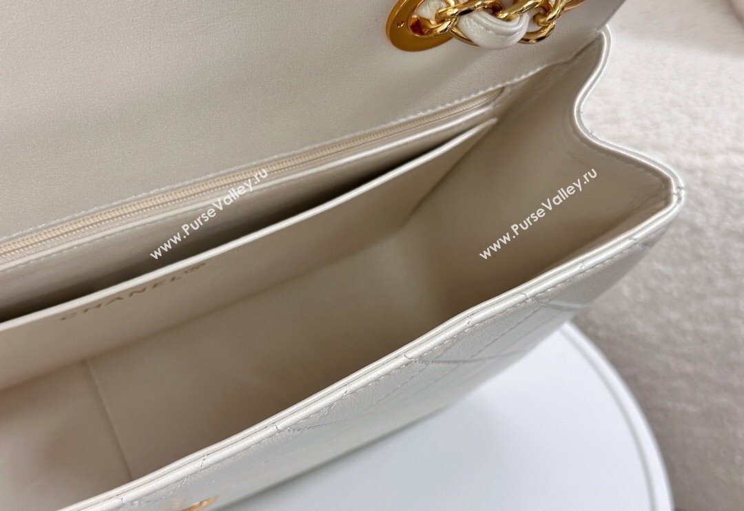 Chanel Vintage Grained Calfskin Flap bag Pearly White 2024 A088 (SM-240829078)