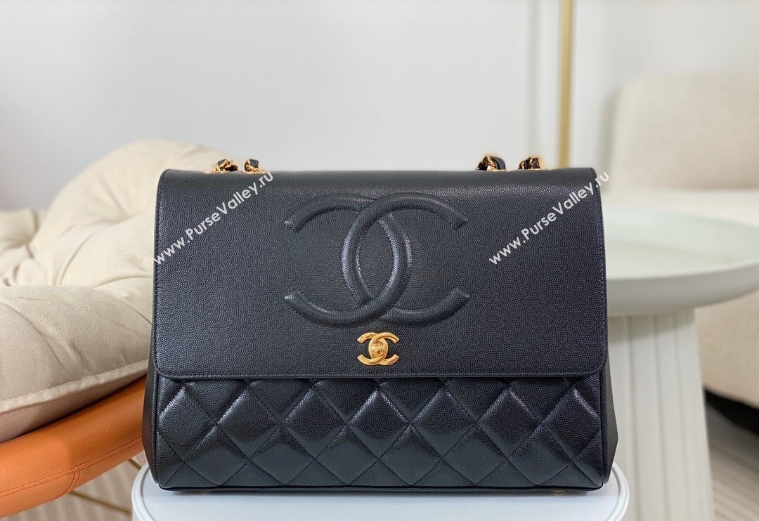 Chanel Vintage Grained Calfskin Flap bag Black 2024 A092233 (SM-240829082)