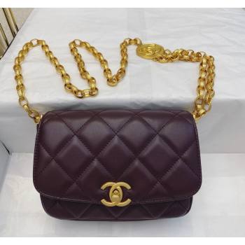 Chanel Lambskin Small Flap bag with Coin Charm Dark Burgundy 2024 AS2189 (SM-240829083)