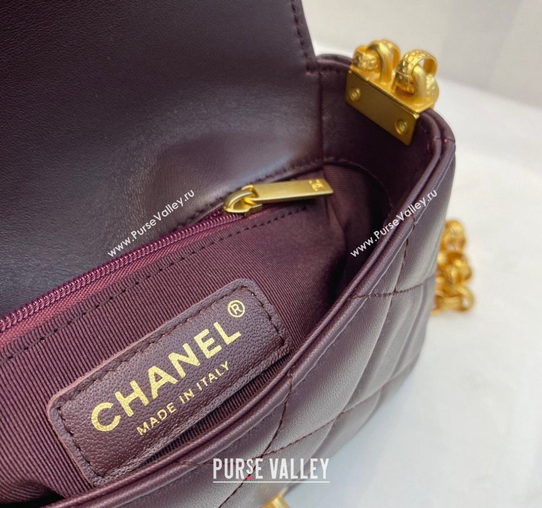 Chanel Lambskin Small Flap bag with Coin Charm Dark Burgundy 2024 AS2189 (SM-240829083)