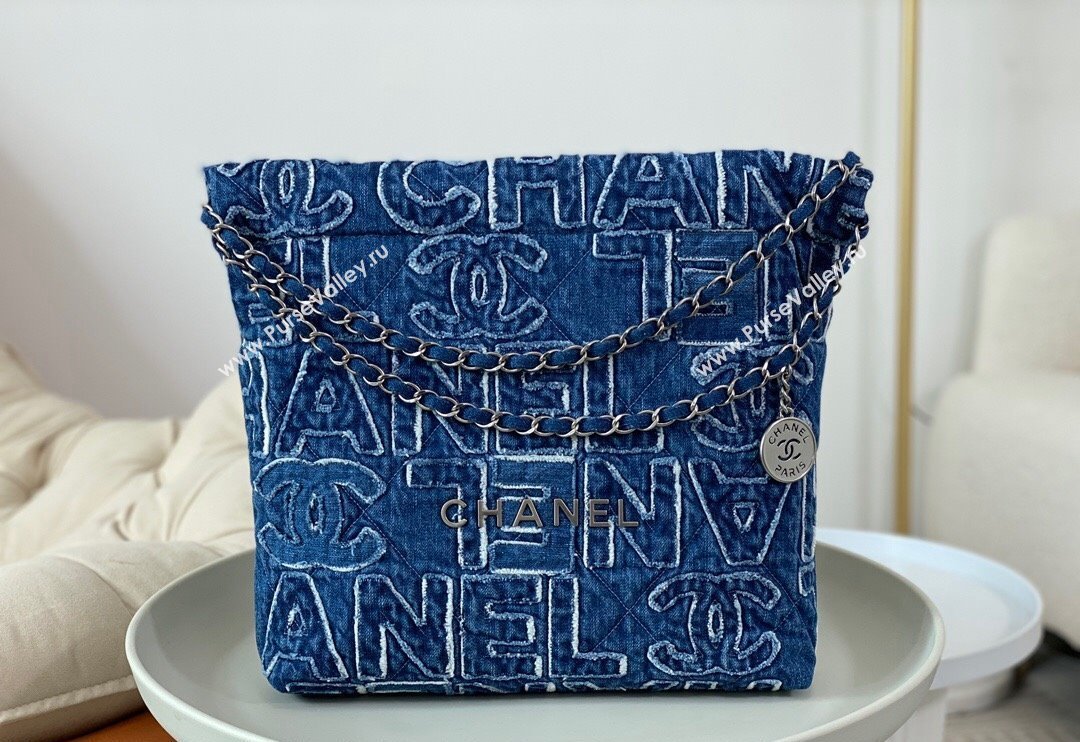 Chanel 22 Denim Small Shopping Bag AS3260 Blue 2024 0829 (SM-240829086)