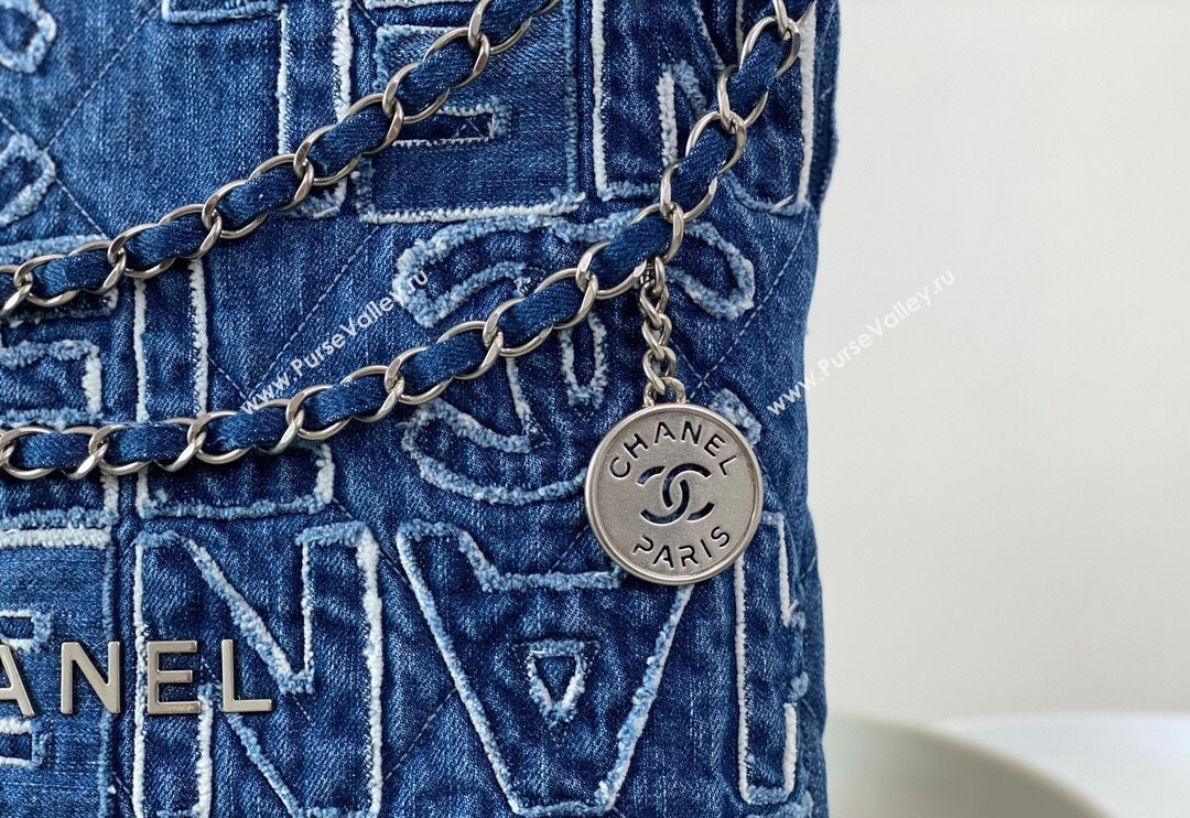 Chanel 22 Denim Small Shopping Bag AS3260 Blue 2024 0829 (SM-240829086)