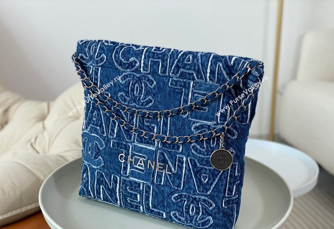 Chanel 22 Denim Small Shopping Bag AS3260 Blue 2024 0829 (SM-240829086)