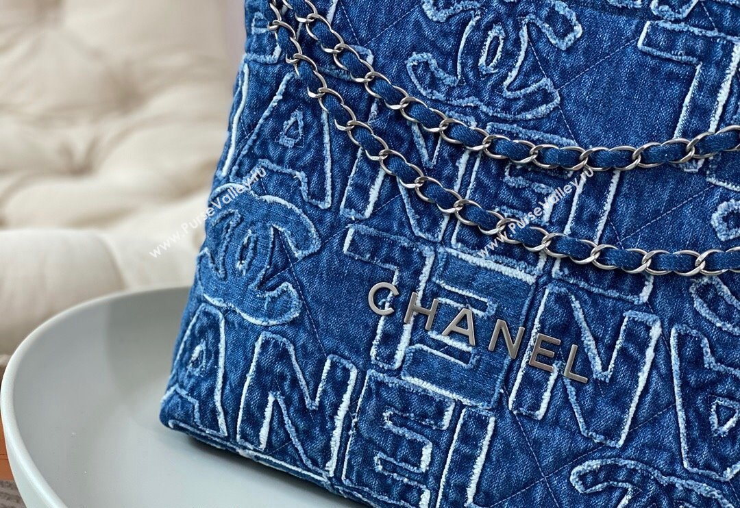 Chanel 22 Denim Small Shopping Bag AS3260 Blue 2024 0829 (SM-240829086)