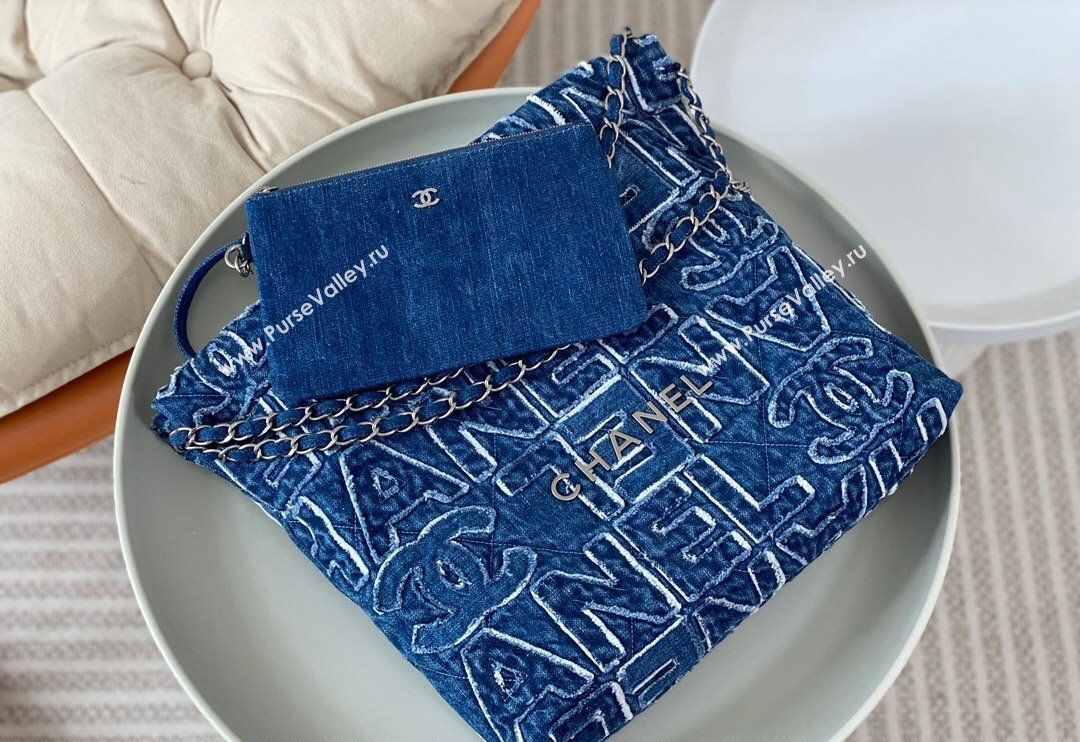 Chanel 22 Denim Small Shopping Bag AS3260 Blue 2024 0829 (SM-240829086)