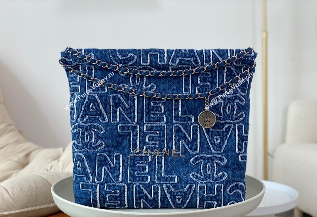 Chanel 22 Denim Shopping Bag AS3261 Blue 2024 0829 (SM-240829087)