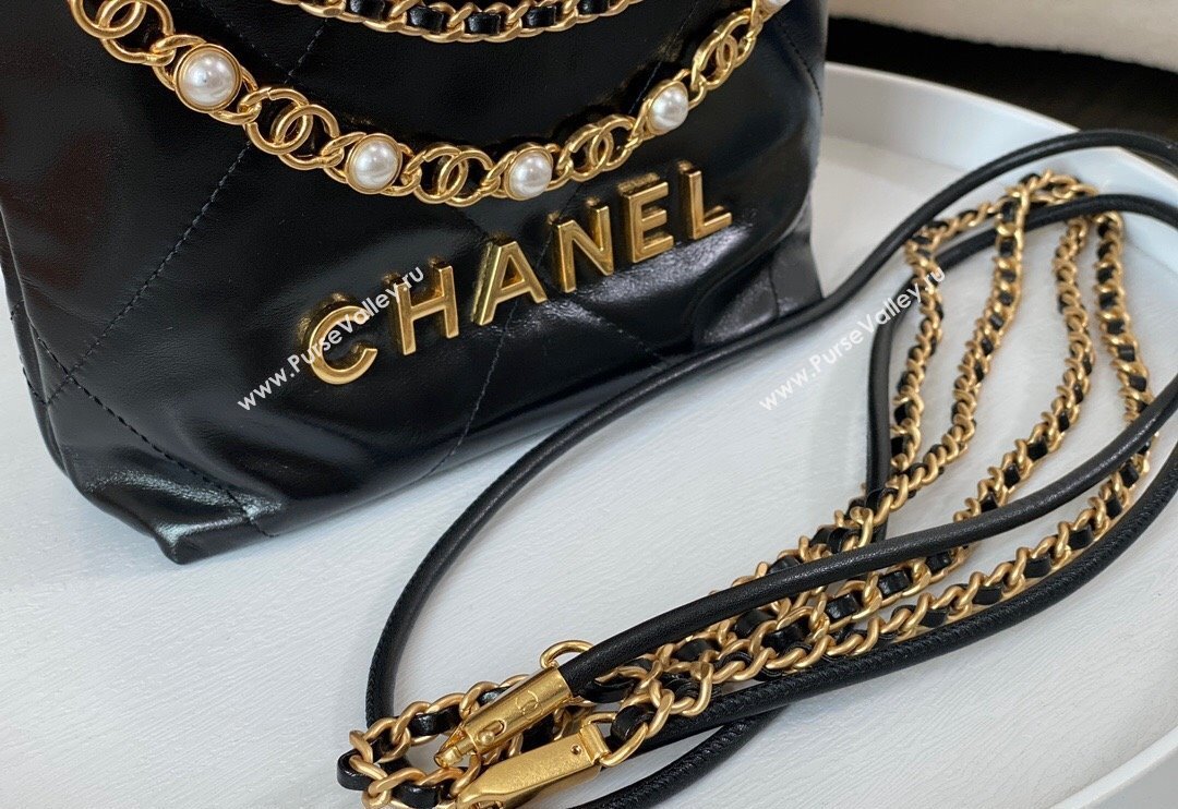 Chanel 22 Mini Bag in Shiny Calfskin AS3980 Black/Pearls 2024 0829 (SM-240829088)