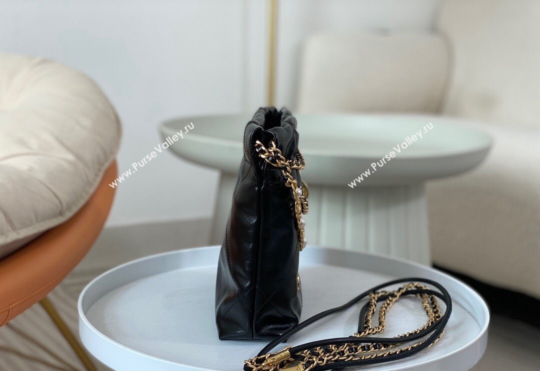 Chanel 22 Mini Bag in Shiny Calfskin AS3980 Black/Pearls 2024 0829 (SM-240829088)