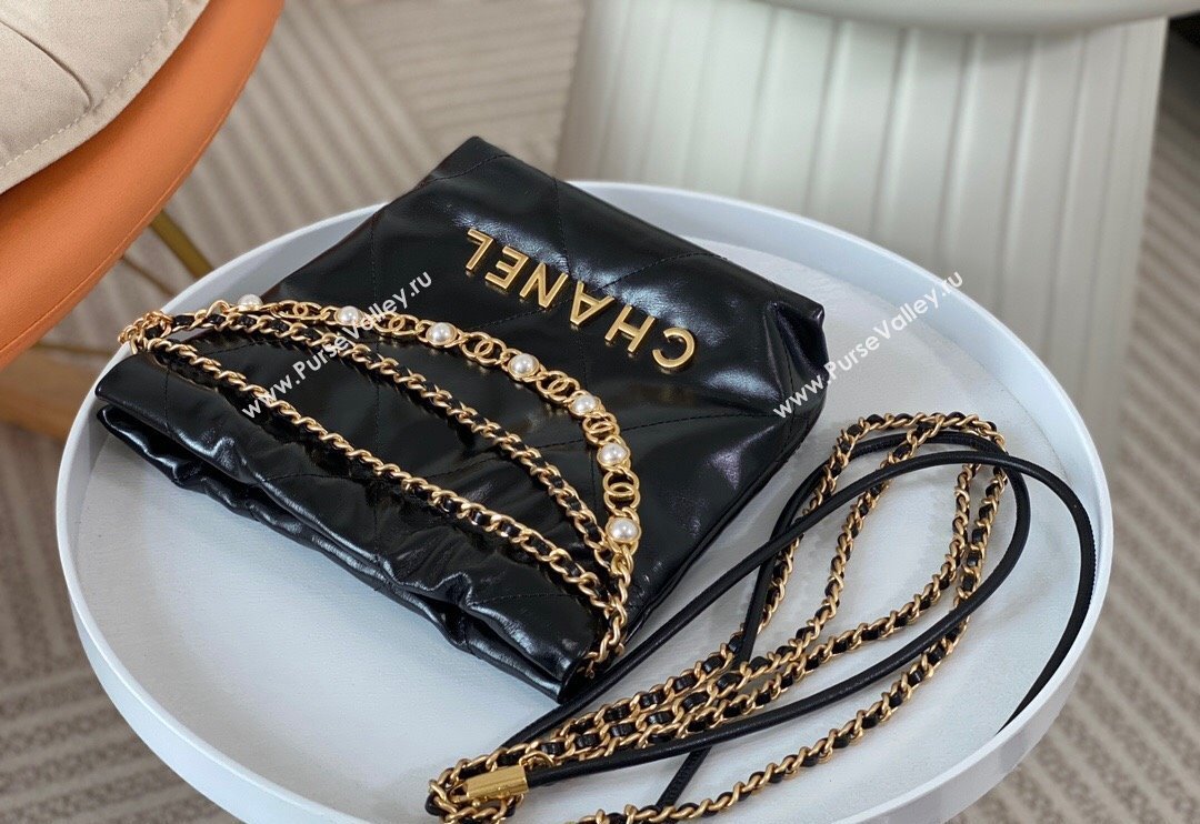 Chanel 22 Mini Bag in Shiny Calfskin AS3980 Black/Pearls 2024 0829 (SM-240829088)