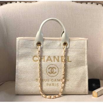 Chanel Deauville Mixed Fibers and Calfskin Shopping Bag A66941 Beige/White 2024 0829 (YD-240829089)