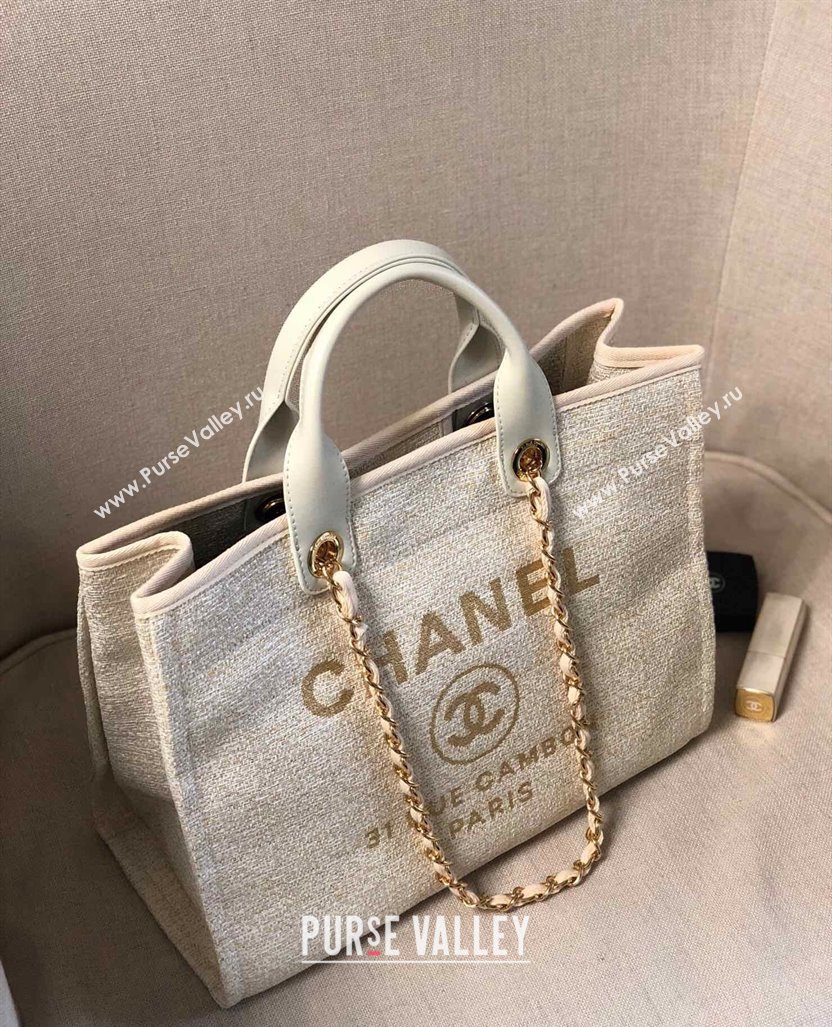 Chanel Deauville Mixed Fibers and Calfskin Shopping Bag A66941 Beige/White 2024 0829 (YD-240829089)