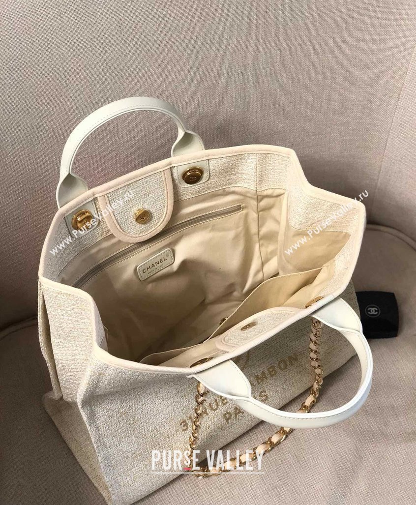 Chanel Deauville Mixed Fibers and Calfskin Shopping Bag A66941 Beige/White 2024 0829 (YD-240829089)