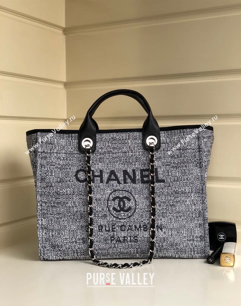 Chanel Deauville Mixed Fibers and Calfskin Shopping Bag A66941 White/Black 2024 0829 (YD-240829090)