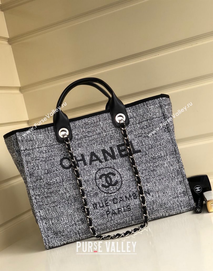 Chanel Deauville Mixed Fibers and Calfskin Shopping Bag A66941 White/Black 2024 0829 (YD-240829090)