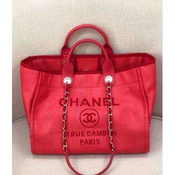 Chanel Deauville Mixed Fibers and Calfskin Shopping Bag A66941 Red 2024 0829 (YD-240829091)