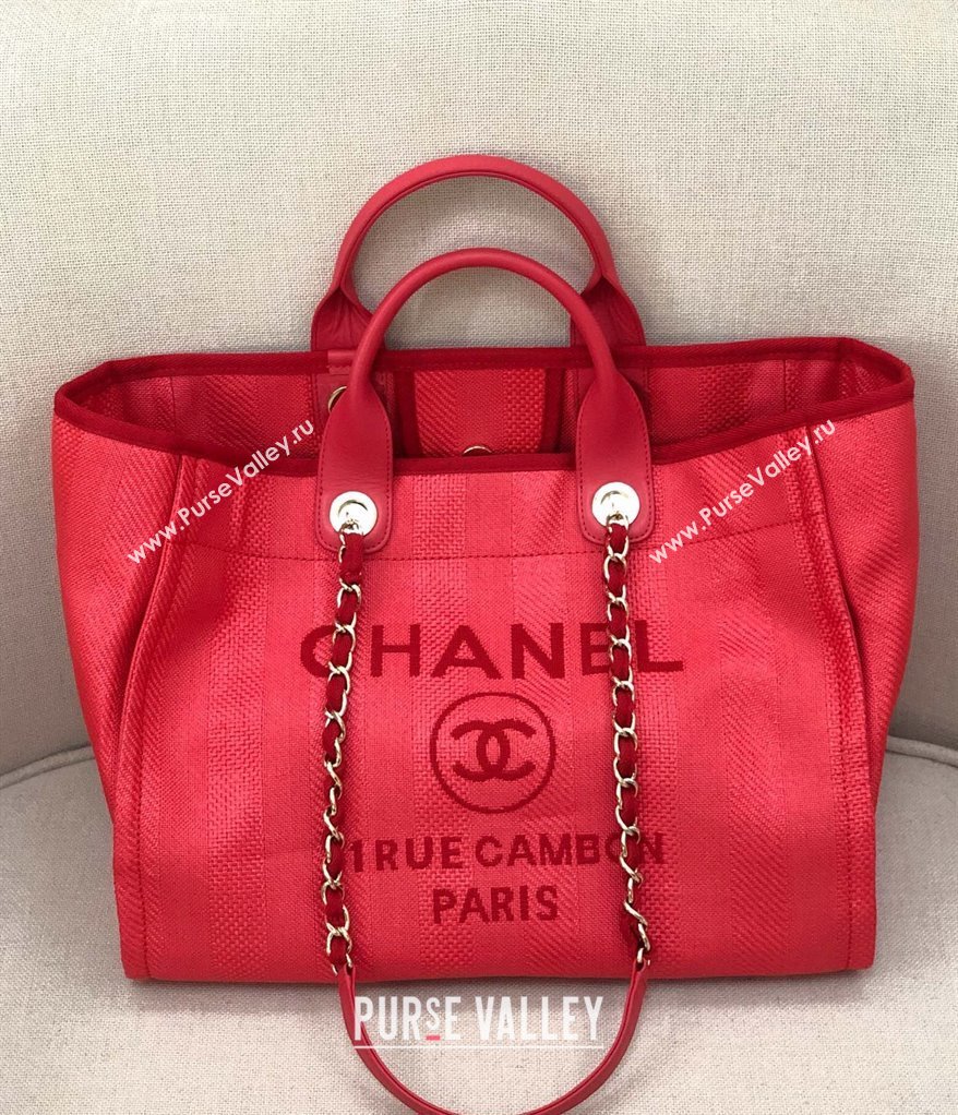 Chanel Deauville Mixed Fibers and Calfskin Shopping Bag A66941 Red 2024 0829 (YD-240829091)