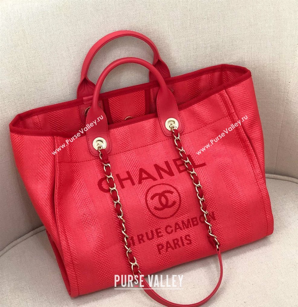 Chanel Deauville Mixed Fibers and Calfskin Shopping Bag A66941 Red 2024 0829 (YD-240829091)