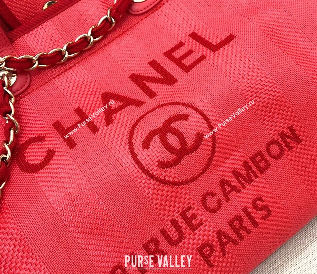 Chanel Deauville Mixed Fibers and Calfskin Shopping Bag A66941 Red 2024 0829 (YD-240829091)