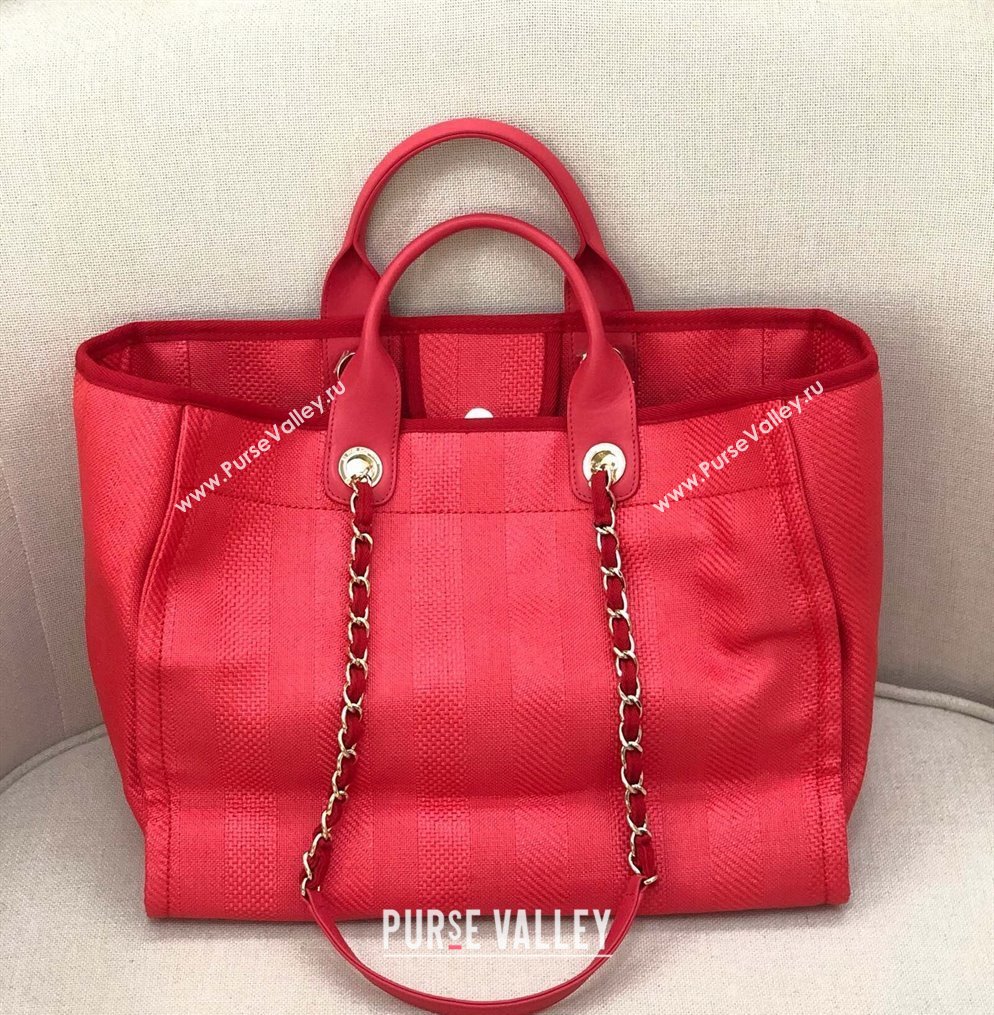 Chanel Deauville Mixed Fibers and Calfskin Shopping Bag A66941 Red 2024 0829 (YD-240829091)