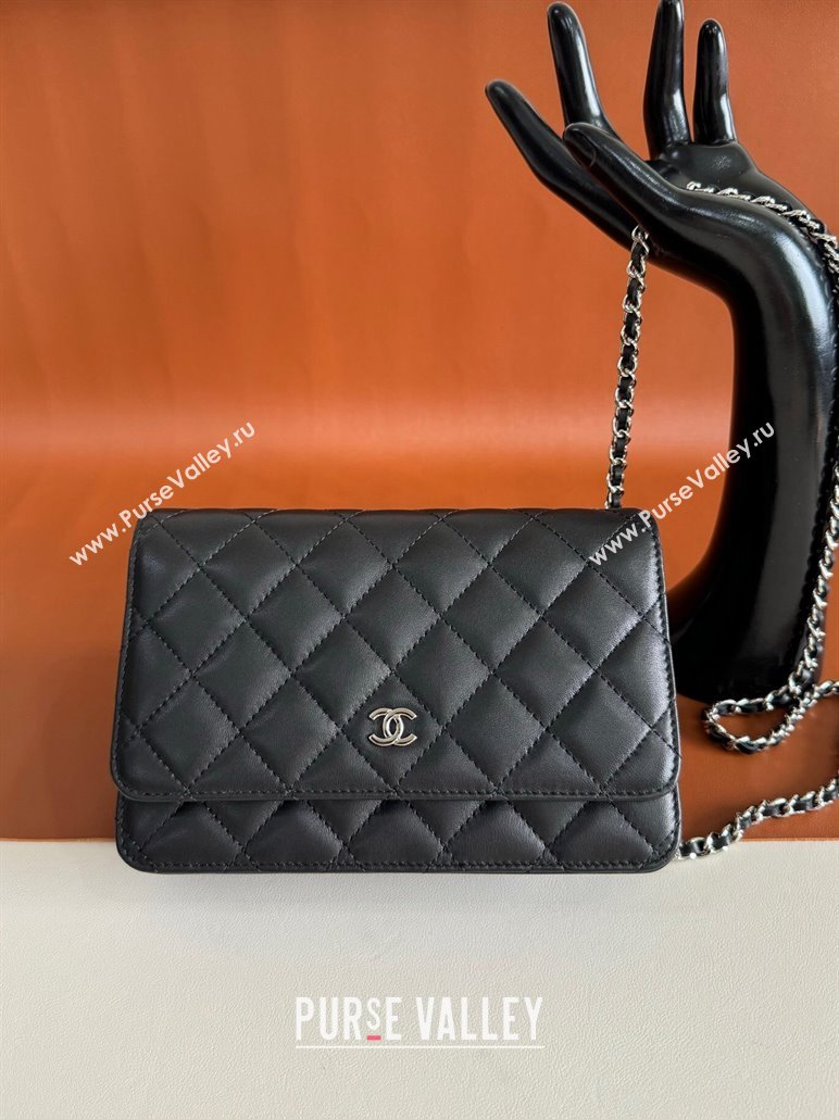 Chanel Lambskin Classic Wallet on Chain WOC Black/Silver 2024 0829 (YD-240829092)
