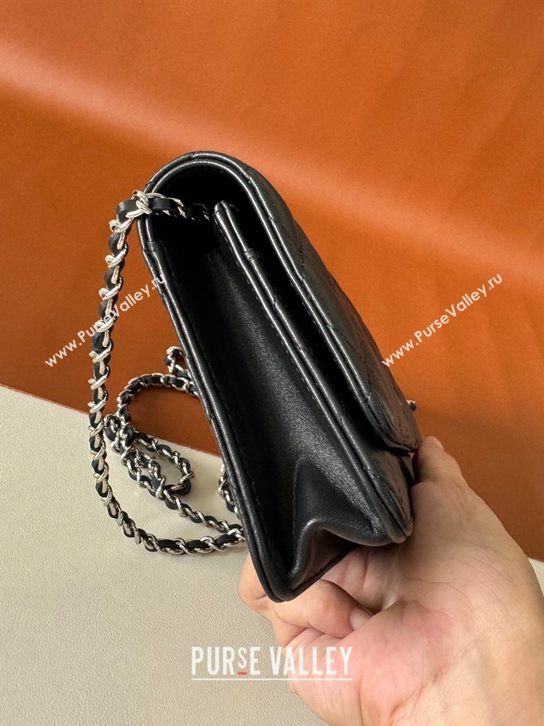 Chanel Lambskin Classic Wallet on Chain WOC Black/Silver 2024 0829 (YD-240829092)
