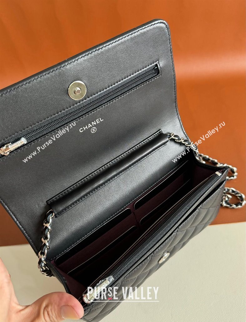 Chanel Lambskin Classic Wallet on Chain WOC Black/Silver 2024 0829 (YD-240829092)