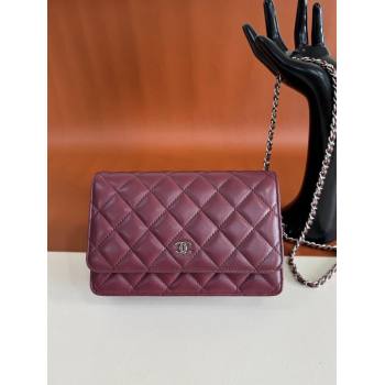 Chanel Lambskin Classic Wallet on Chain WOC Dark Burgundy/Silver 2024 0829 (YD-240829094)