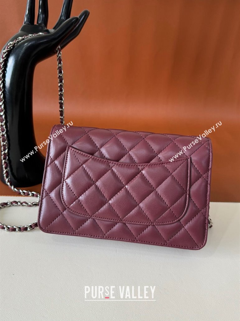 Chanel Lambskin Classic Wallet on Chain WOC Dark Burgundy/Silver 2024 0829 (YD-240829094)