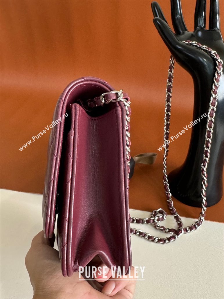 Chanel Lambskin Classic Wallet on Chain WOC Dark Burgundy/Silver 2024 0829 (YD-240829094)