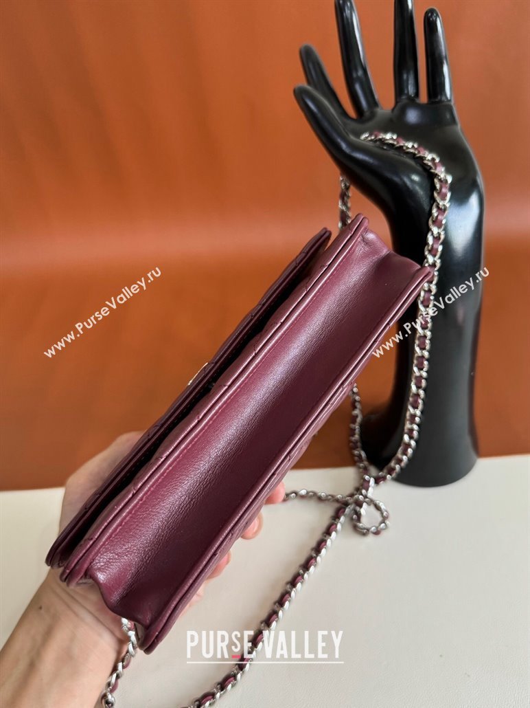 Chanel Lambskin Classic Wallet on Chain WOC Dark Burgundy/Silver 2024 0829 (YD-240829094)