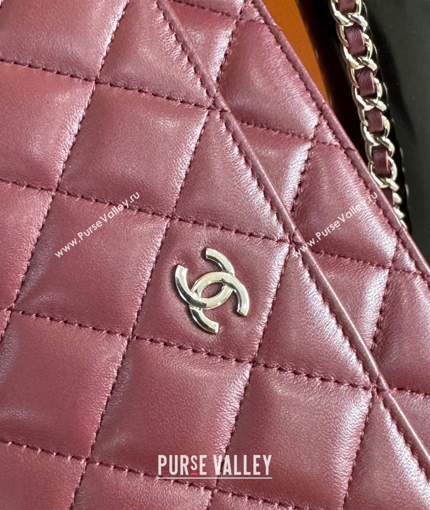 Chanel Lambskin Classic Wallet on Chain WOC Dark Burgundy/Silver 2024 0829 (YD-240829094)