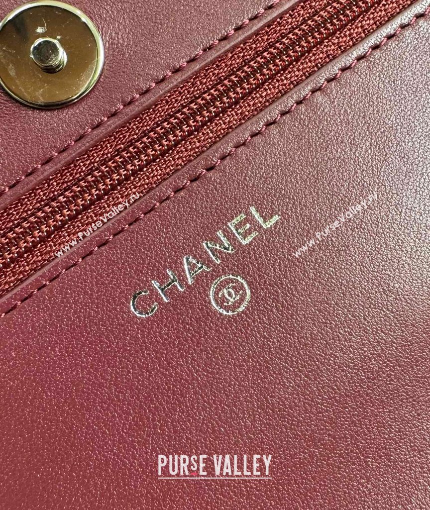 Chanel Lambskin Classic Wallet on Chain WOC Dark Burgundy/Silver 2024 0829 (YD-240829094)