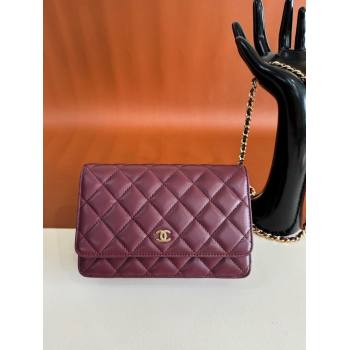 Chanel Lambskin Classic Wallet on Chain WOC Dark Burgundy/Gold 2024 0829 (YD-240829095)