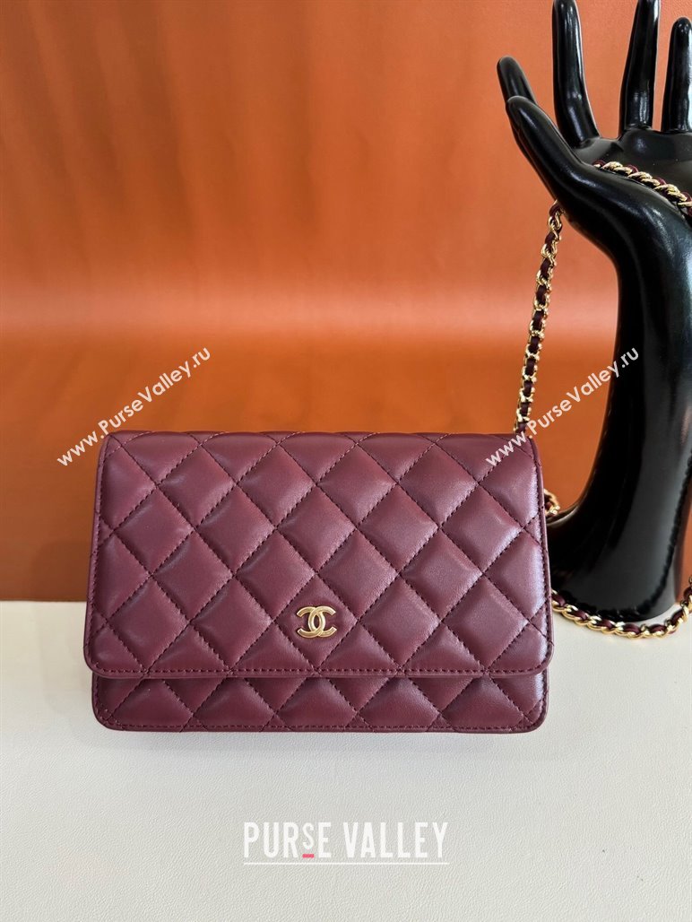 Chanel Lambskin Classic Wallet on Chain WOC Dark Burgundy/Gold 2024 0829 (YD-240829095)