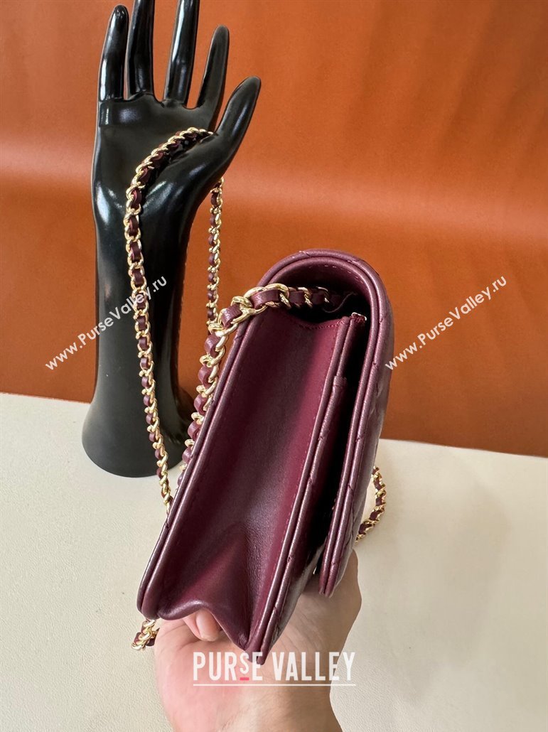 Chanel Lambskin Classic Wallet on Chain WOC Dark Burgundy/Gold 2024 0829 (YD-240829095)