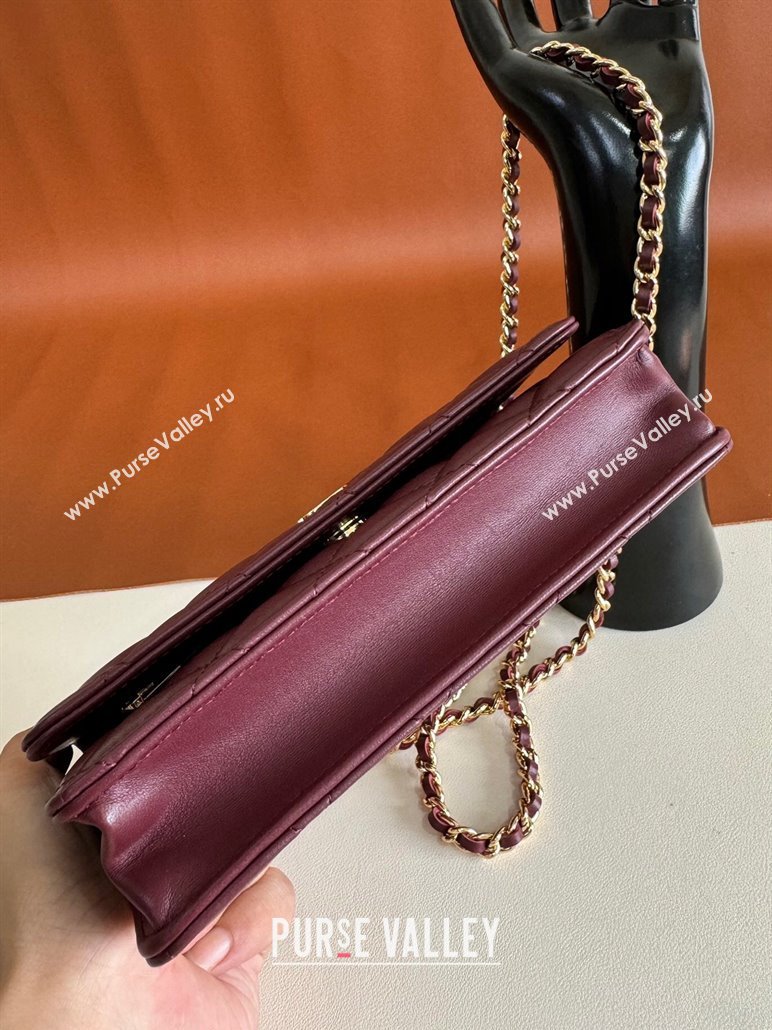 Chanel Lambskin Classic Wallet on Chain WOC Dark Burgundy/Gold 2024 0829 (YD-240829095)